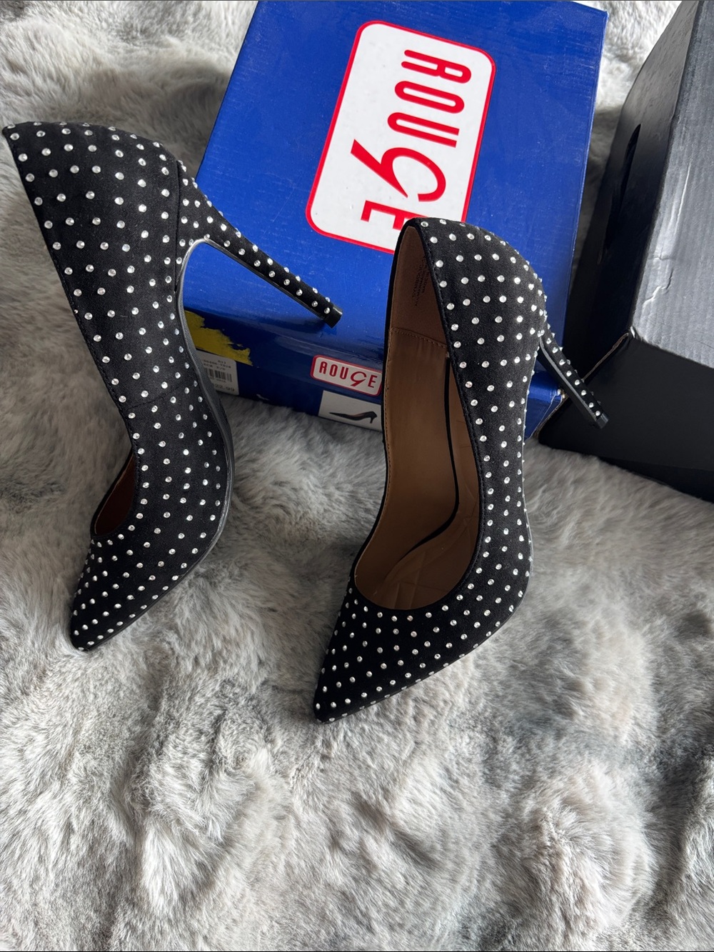 Rouge Helium Black Studded Pointed-Toe Pumps